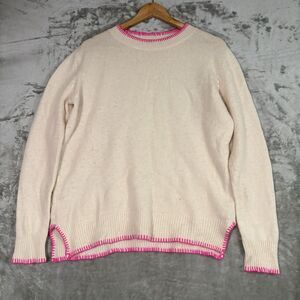 FILORO 2-Ply 100% Cashmere Sweater Women's L Crew Neck Ivory Pink School Luxury